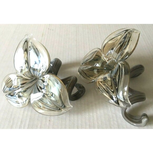 VTG C. 1980 2 Art Glass Paperweight Handblown Decor Swirl Lily Flower Gray 5*4" - Picture 5 of 8